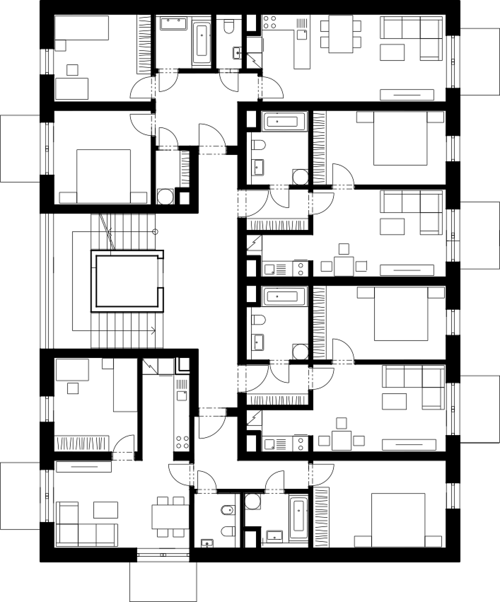 Půdorys 2. podlaží budovy D